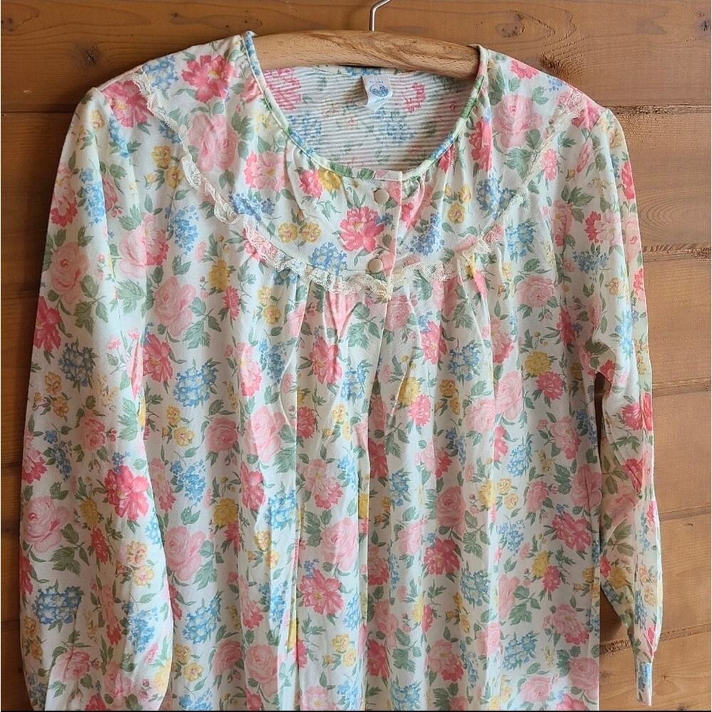 Vintage Gown Robe Sleep Pajama Set 60's Katz Floral Prairie Cottagecore Nightie - Picture 7 of 9